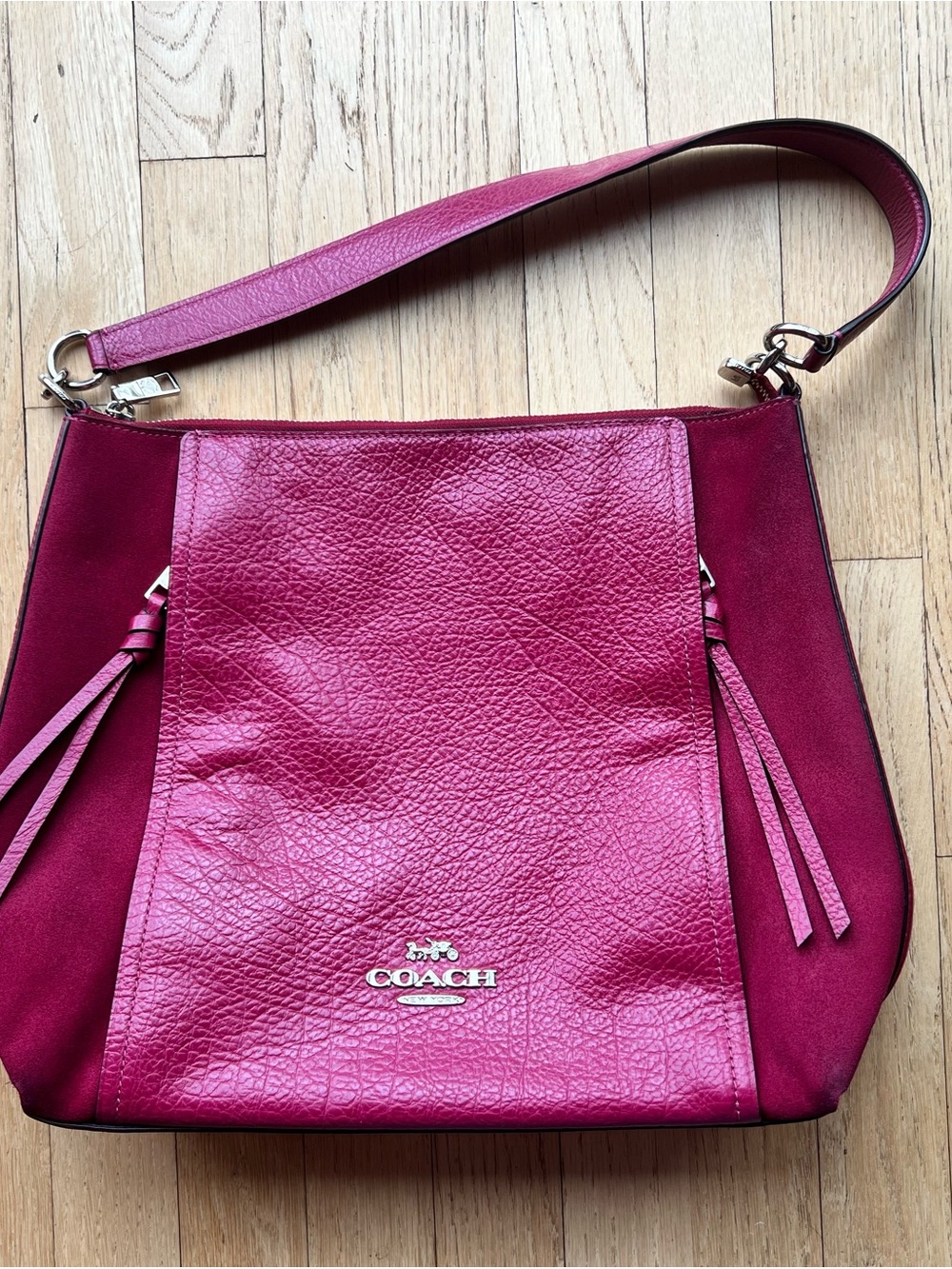 COACH Two-Tone Pink Leather & Suede Shoulder Bag
